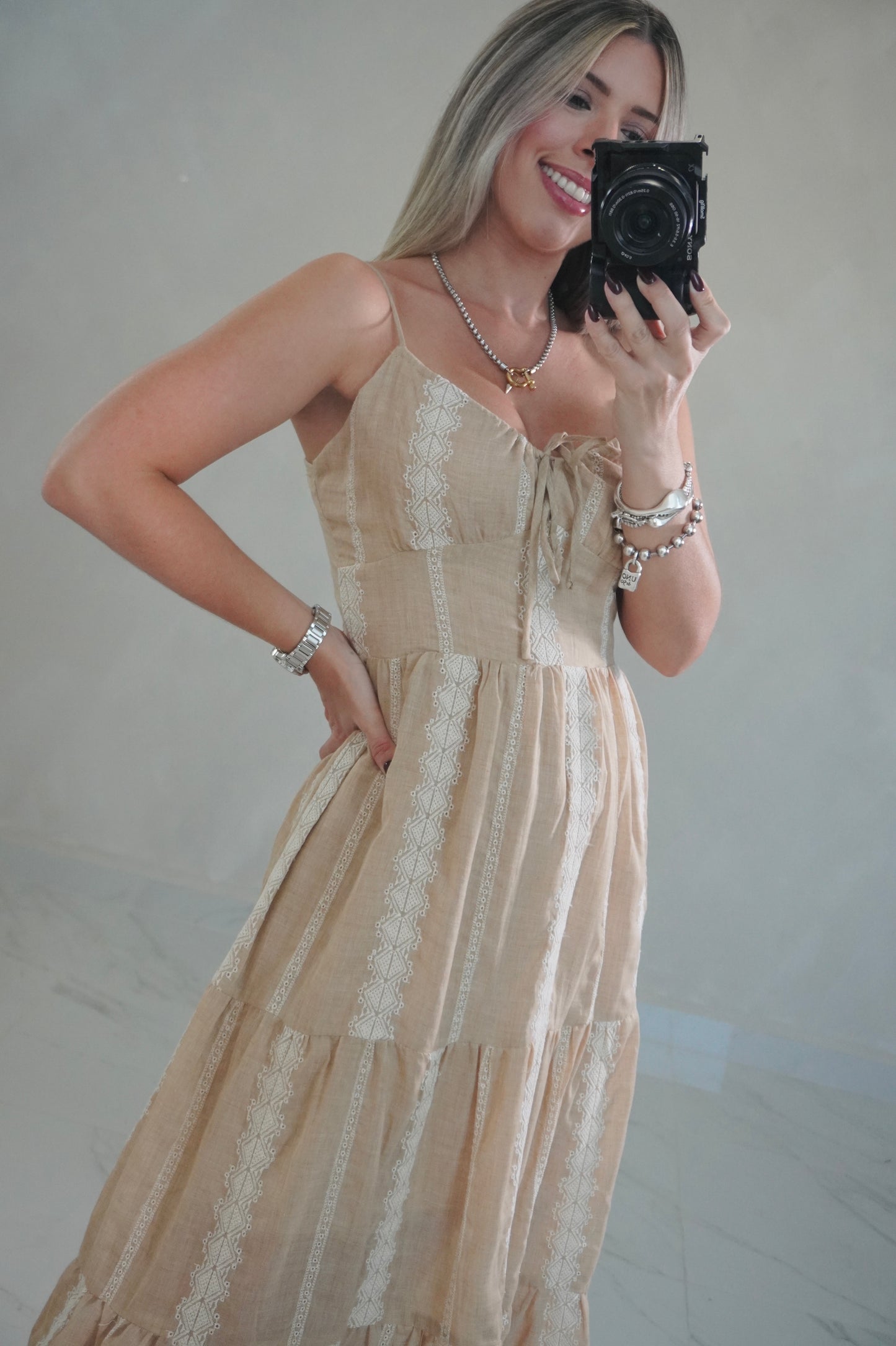 TAUPE EMBROIDERY DRESS