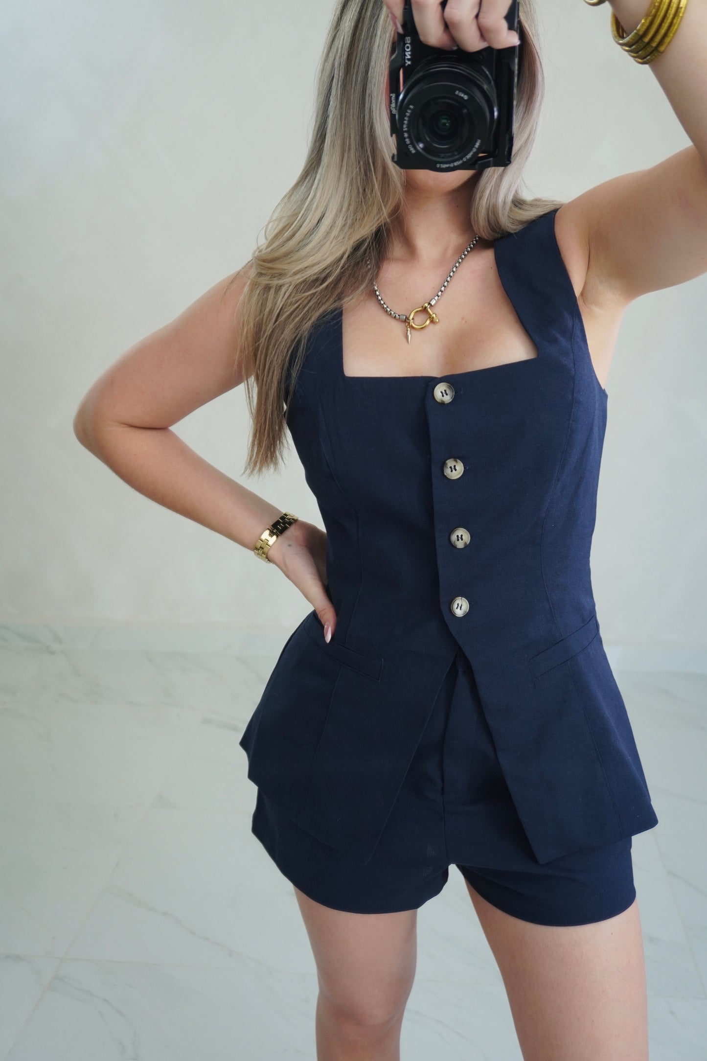 LINEN VEST SHORT SET