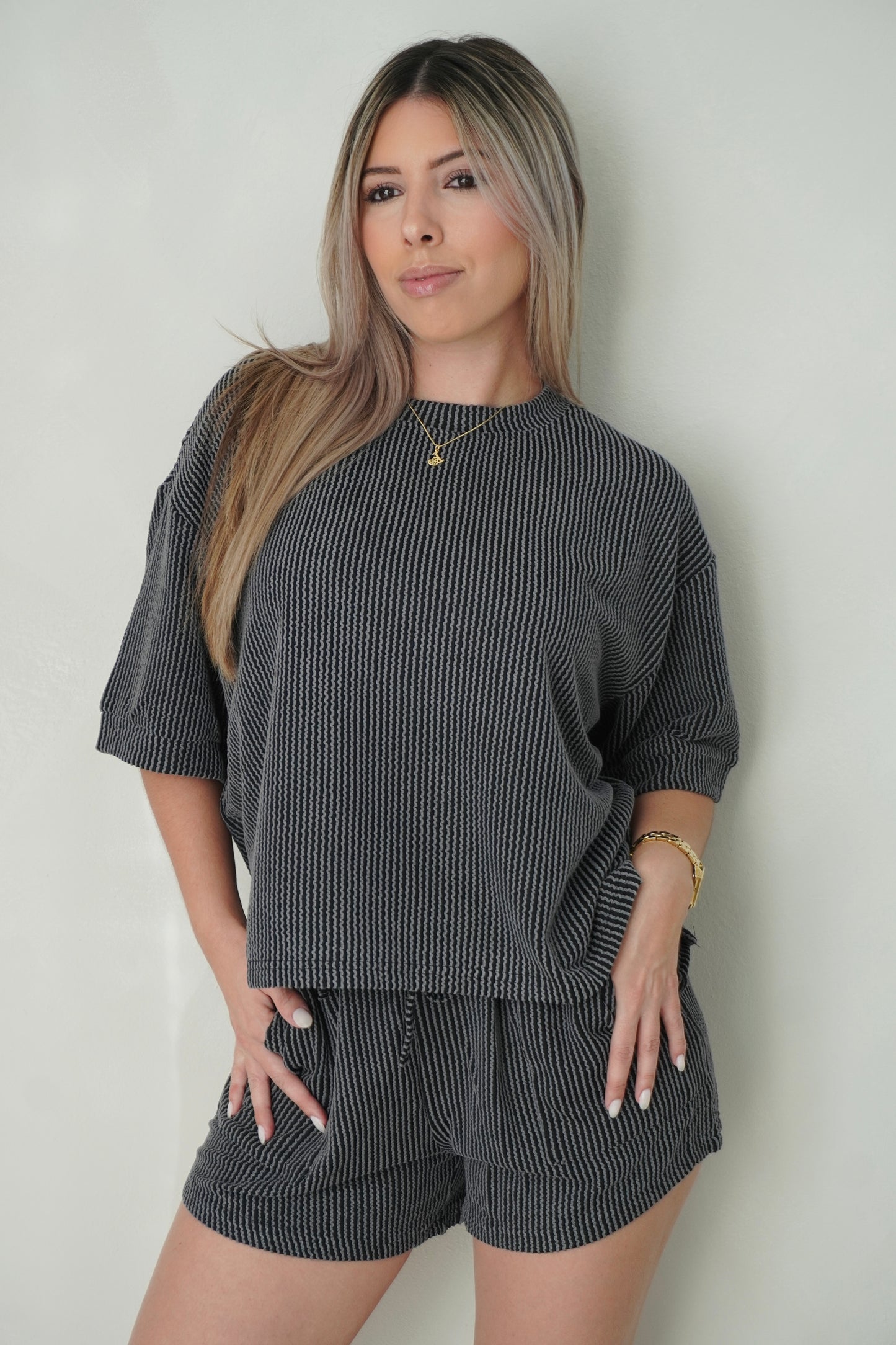 RIBBED SHORT SET - BLACK