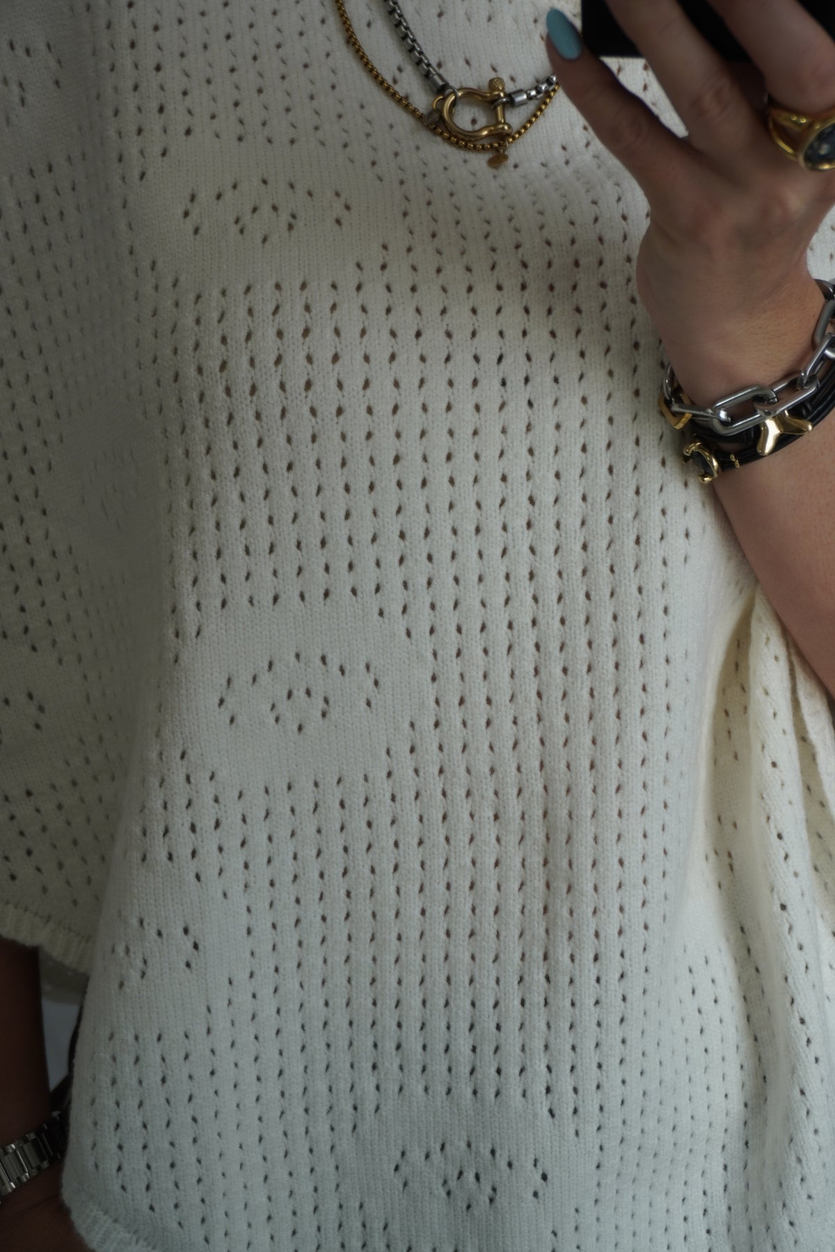 KNIT CROCHET PONCHO IVORY