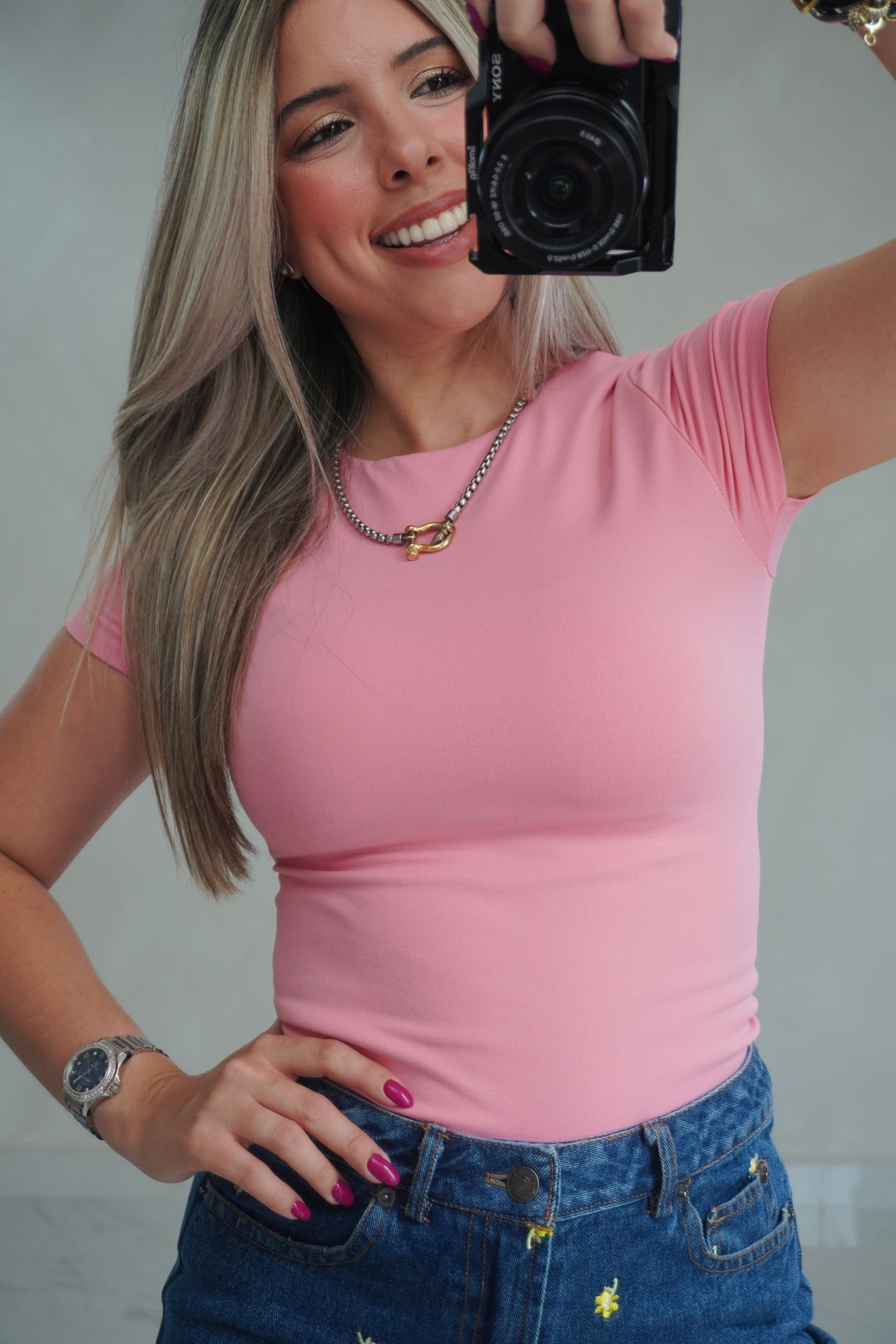 ROUND NECK BASIC TOP - PINK