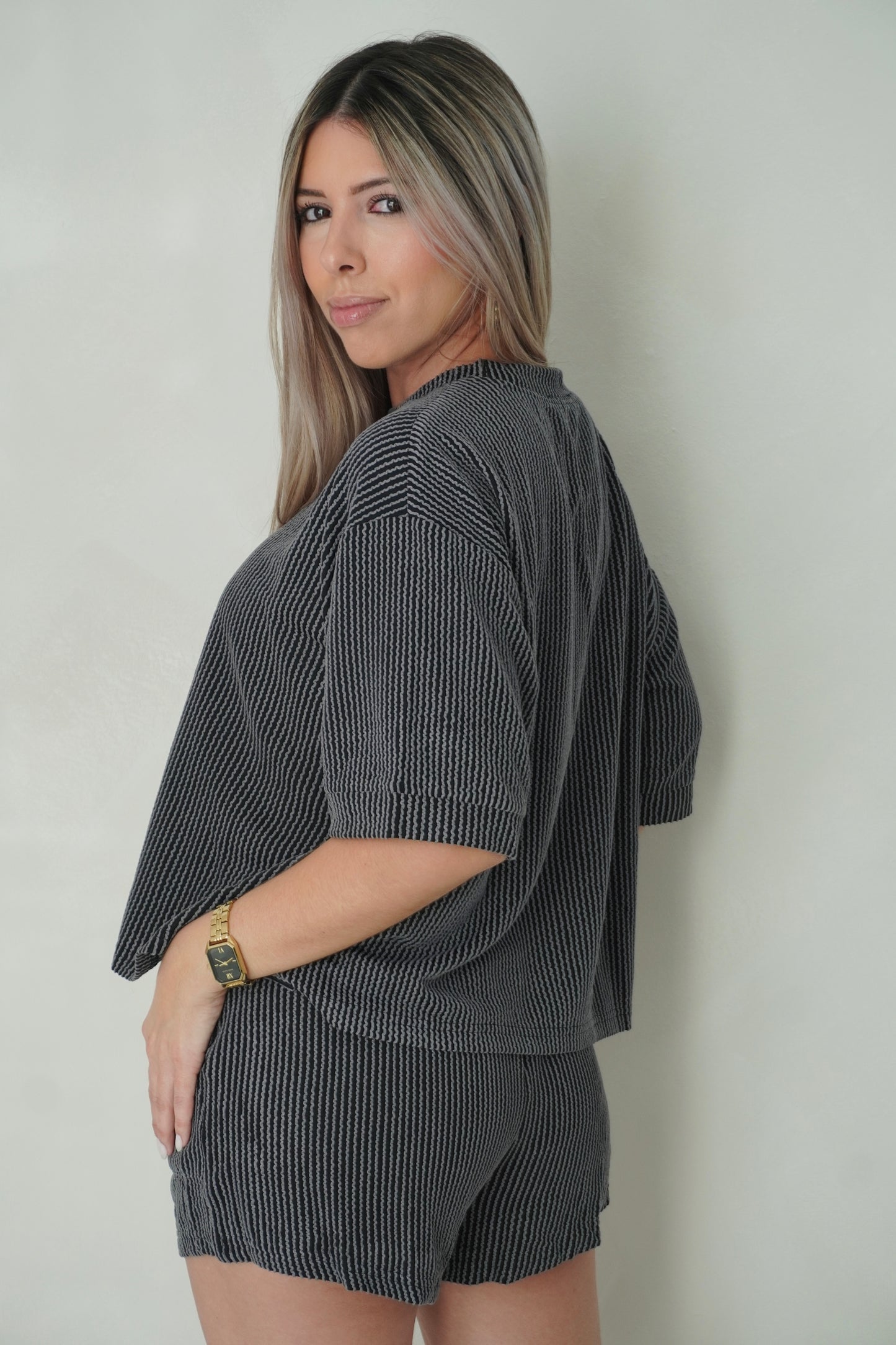 RIBBED SHORT SET - BLACK