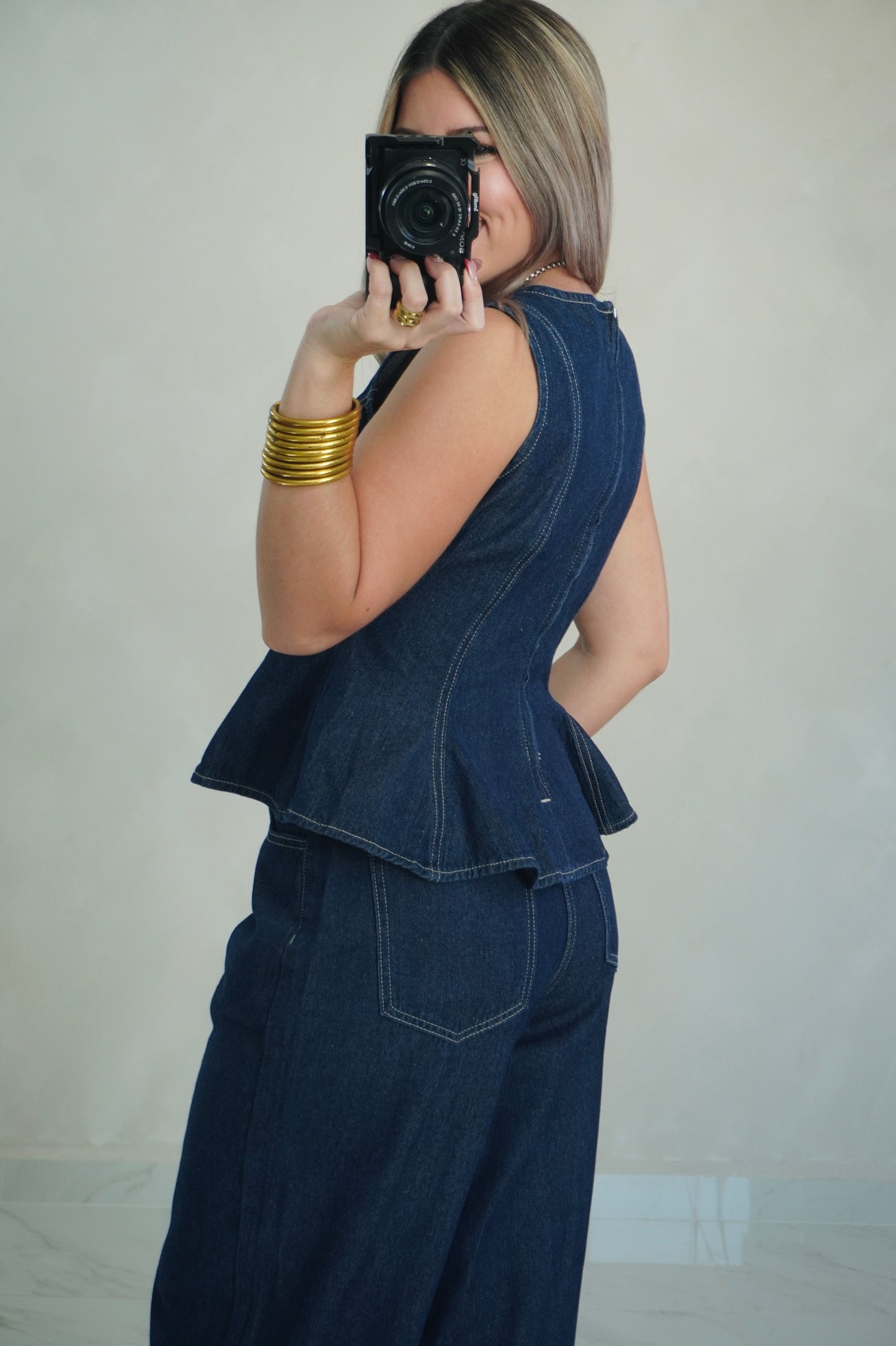 DENIM TOP & WIDE JEANS SET