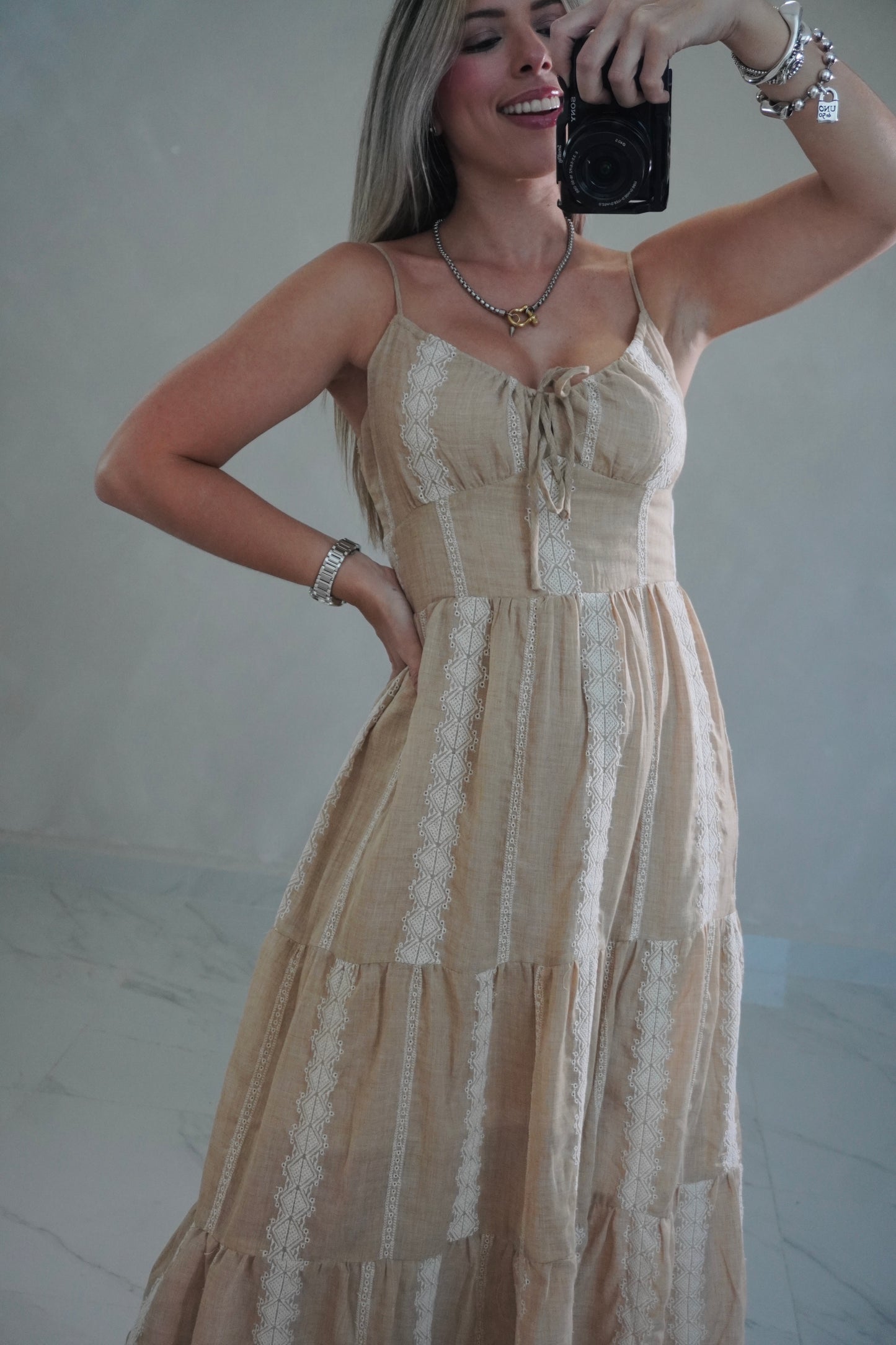 TAUPE EMBROIDERY DRESS