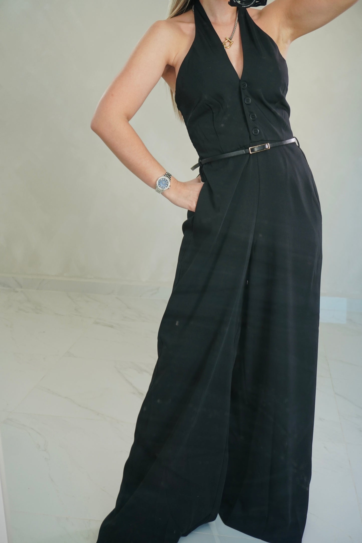 HALTER BELTED JUMPSUIT