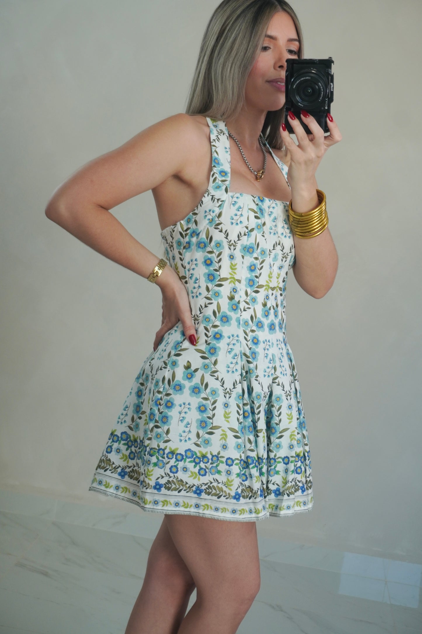 FLORAL HALTER ROMPER - BLUE