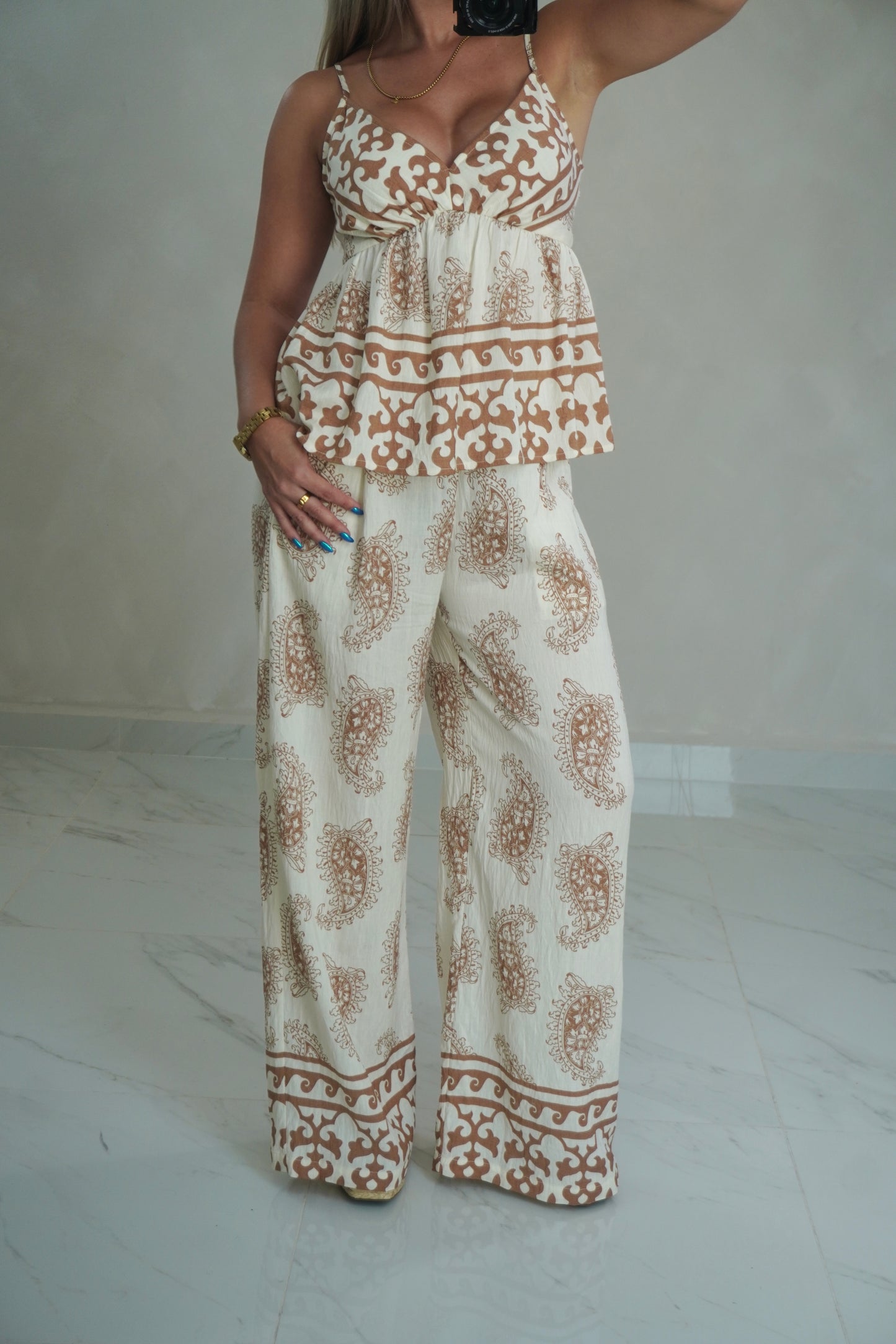 IVORY PRINTED PANTS SET