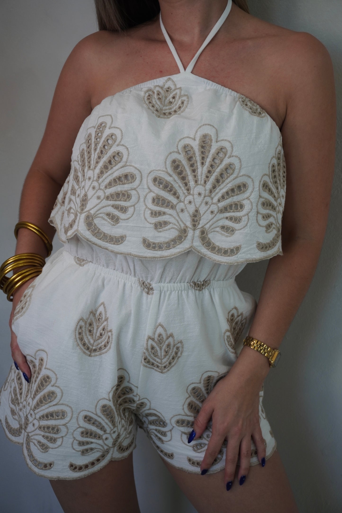 EYELET ROMPER - OFF WHITE