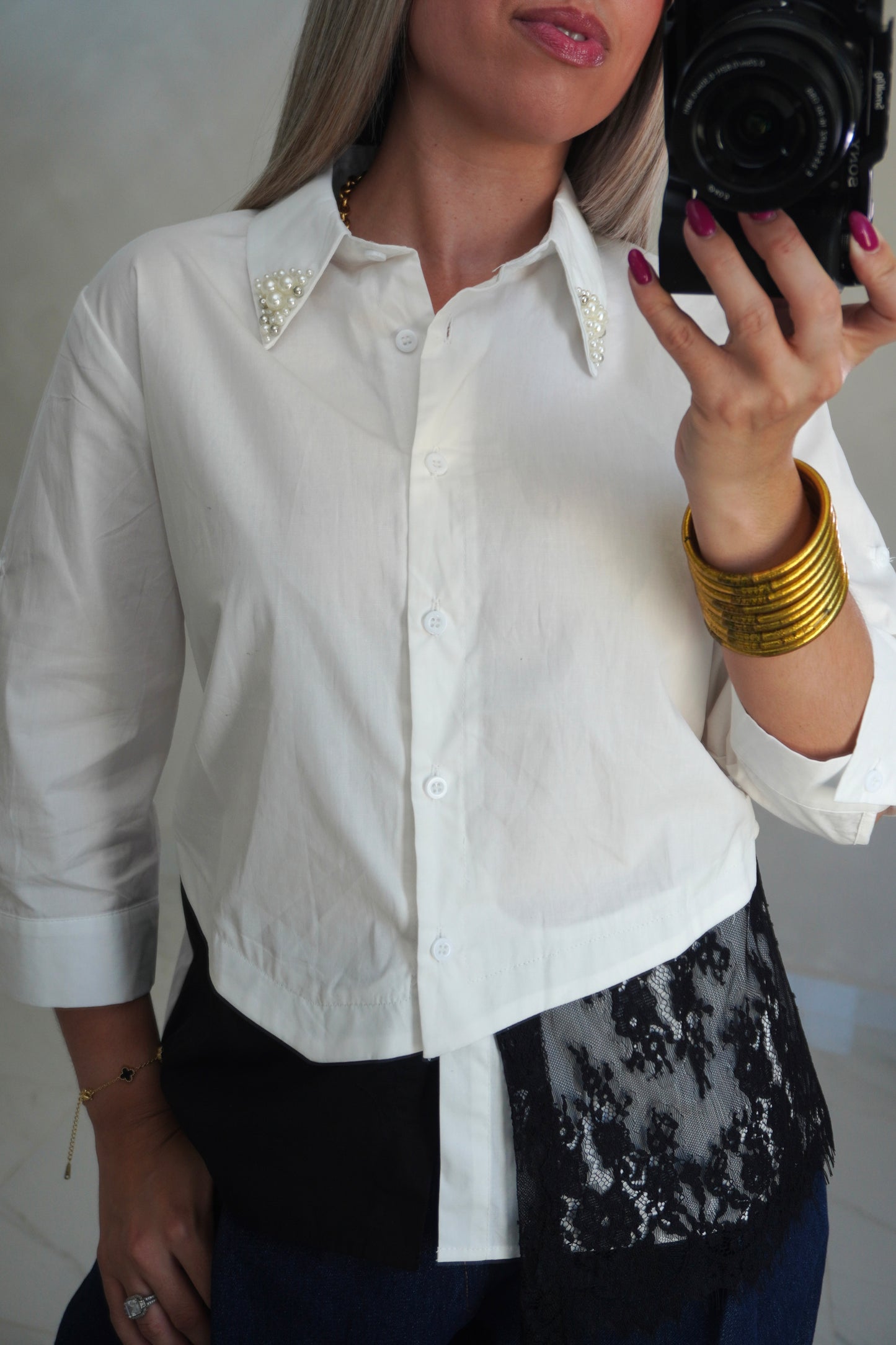 LACE BUTTON DOWN SHIRT