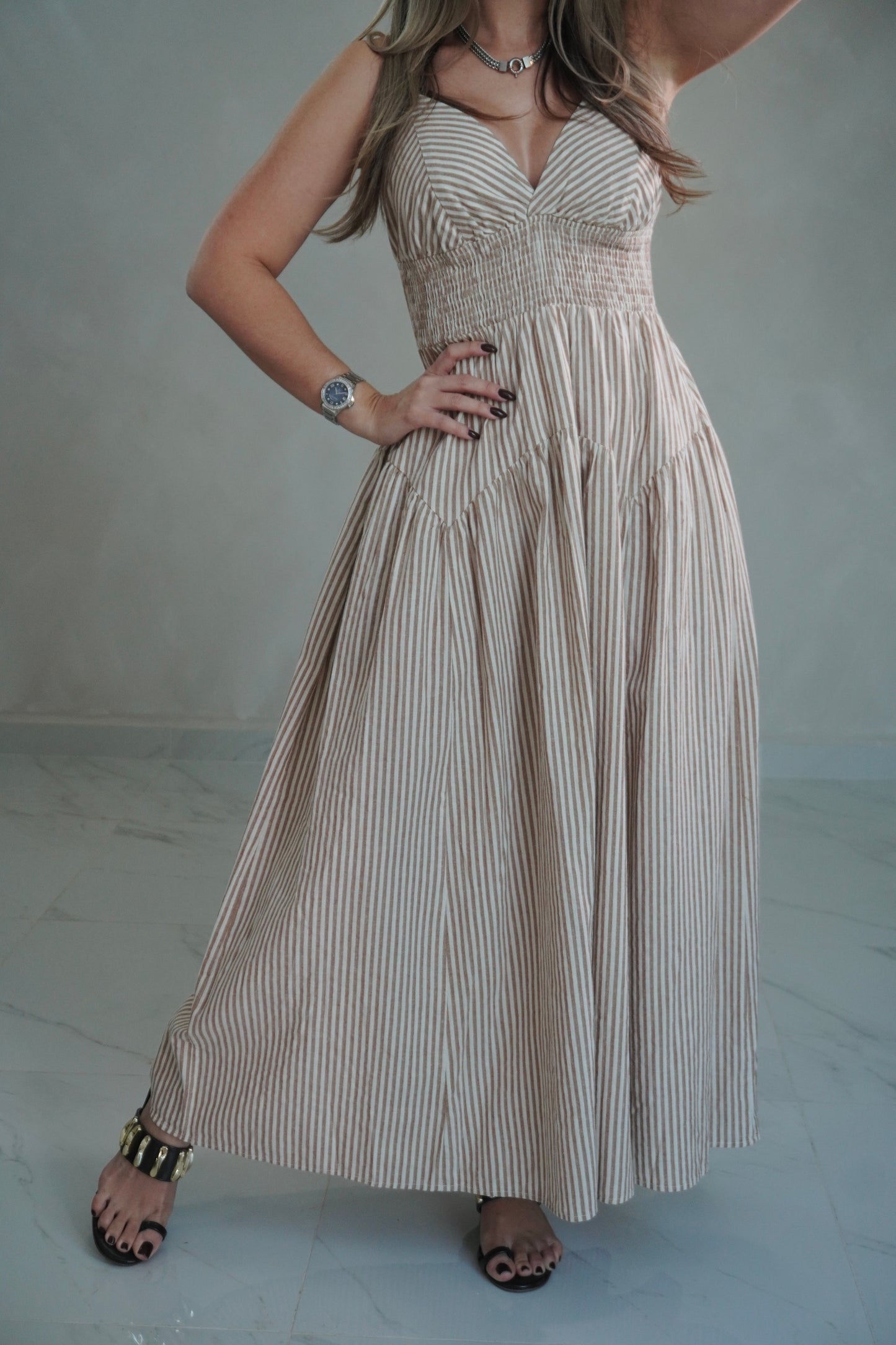 TAUPE STRIPED DRESS
