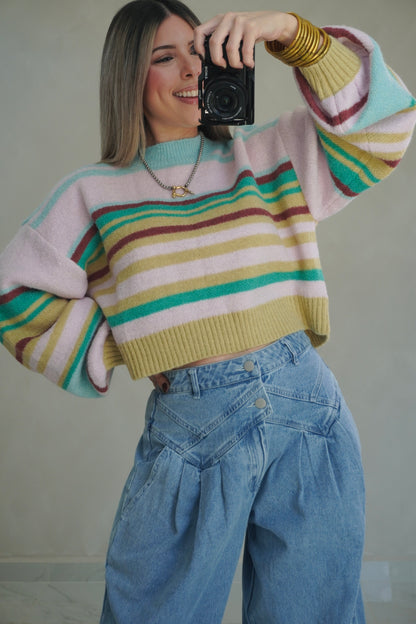 MINT STRIPES SWEATER TOP