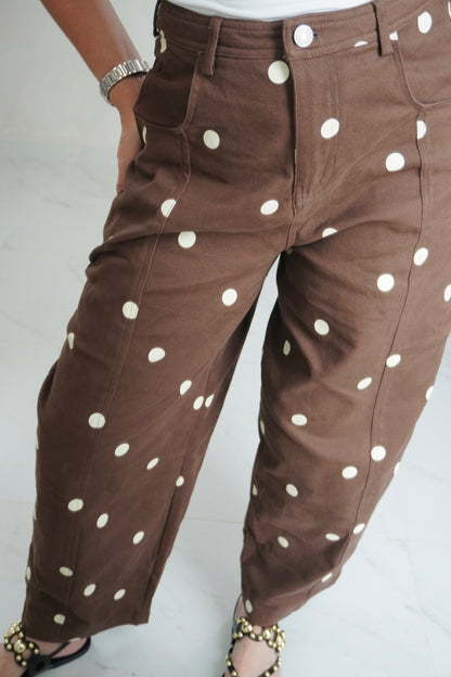 POLKADOT MID WAIST BARREL PANT