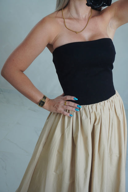STRAPLESS KNIT MIDI DRESS