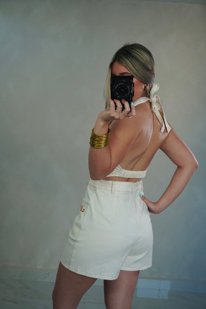 EMBROIDERED HALTER ROMPER