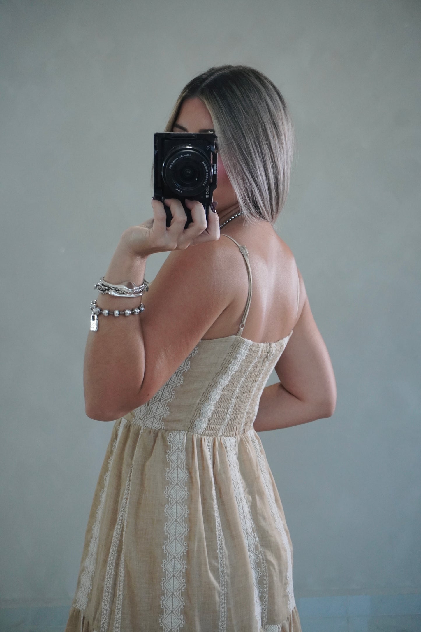 TAUPE EMBROIDERY DRESS