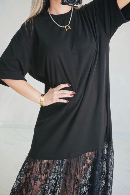 OVERSIZED SHIRT LACE DRESS