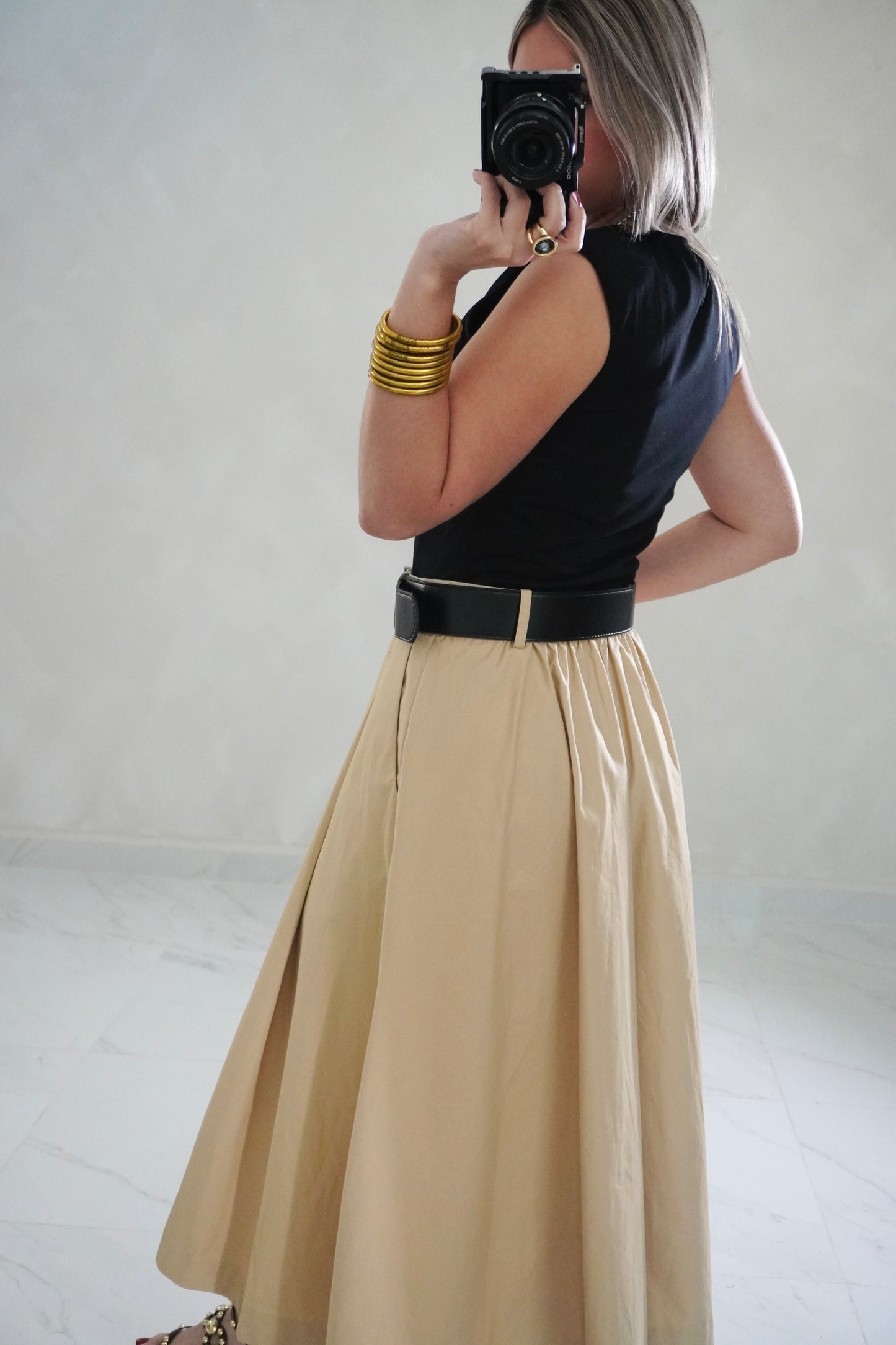 SHOULDER PAD MIDI DRESS