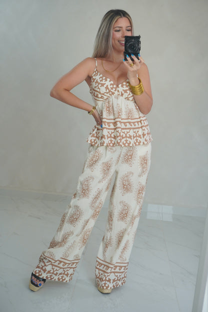 IVORY PRINTED PANTS SET