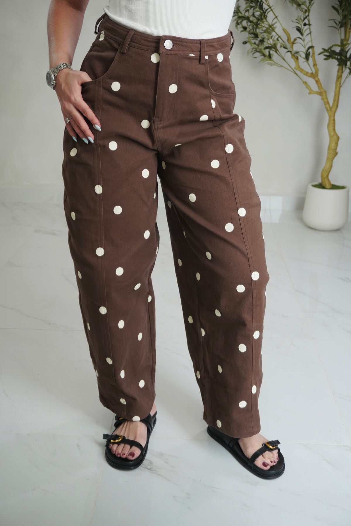 POLKADOT MID WAIST BARREL PANT