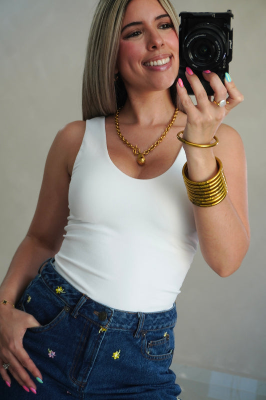 V NECK REVERSIBLE TANK - WHITE