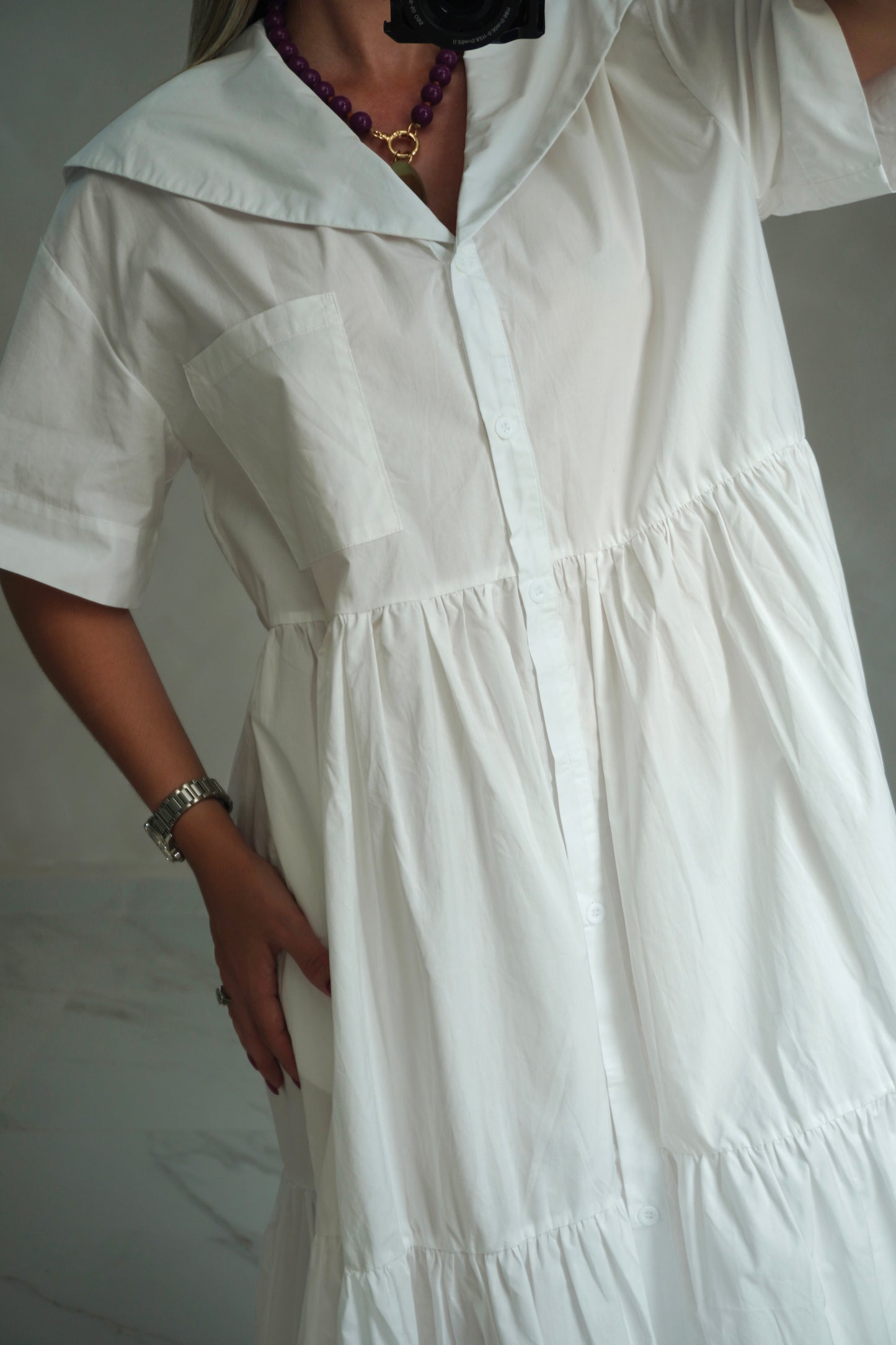 BUTTON DOWN MIDI DRESS