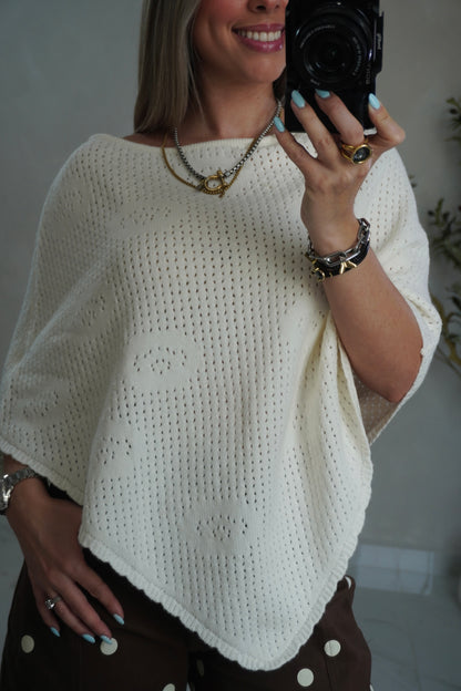 KNIT CROCHET PONCHO IVORY