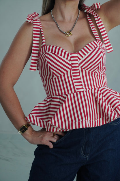 PEPLUM BOW TIE TOP - RED