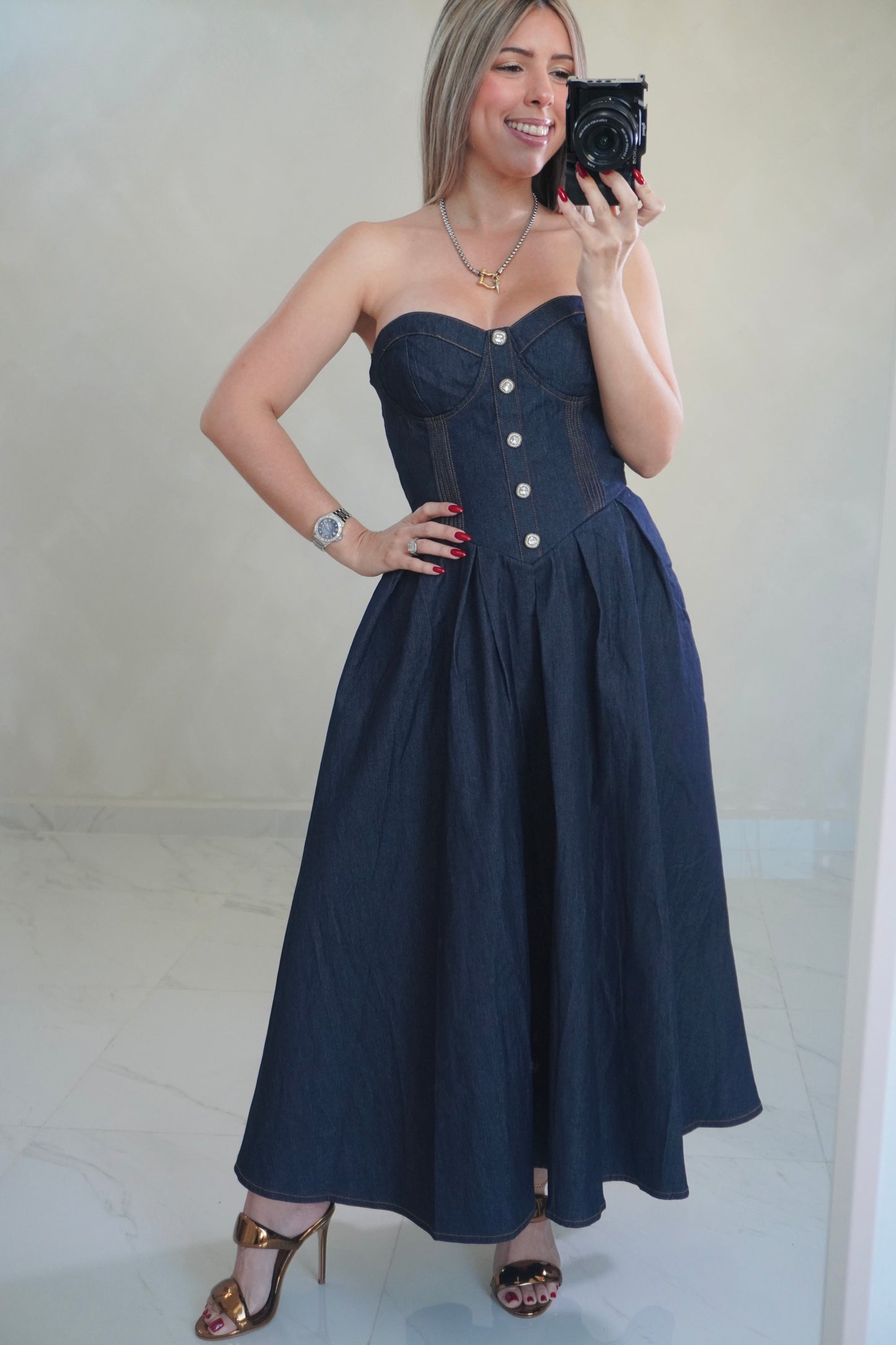 DARK DENIM MIDI DRESS
