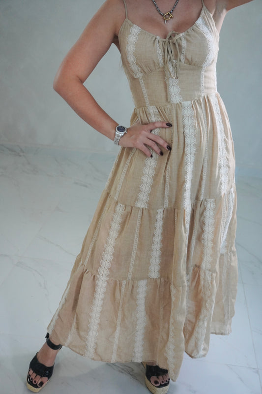 TAUPE EMBROIDERY DRESS