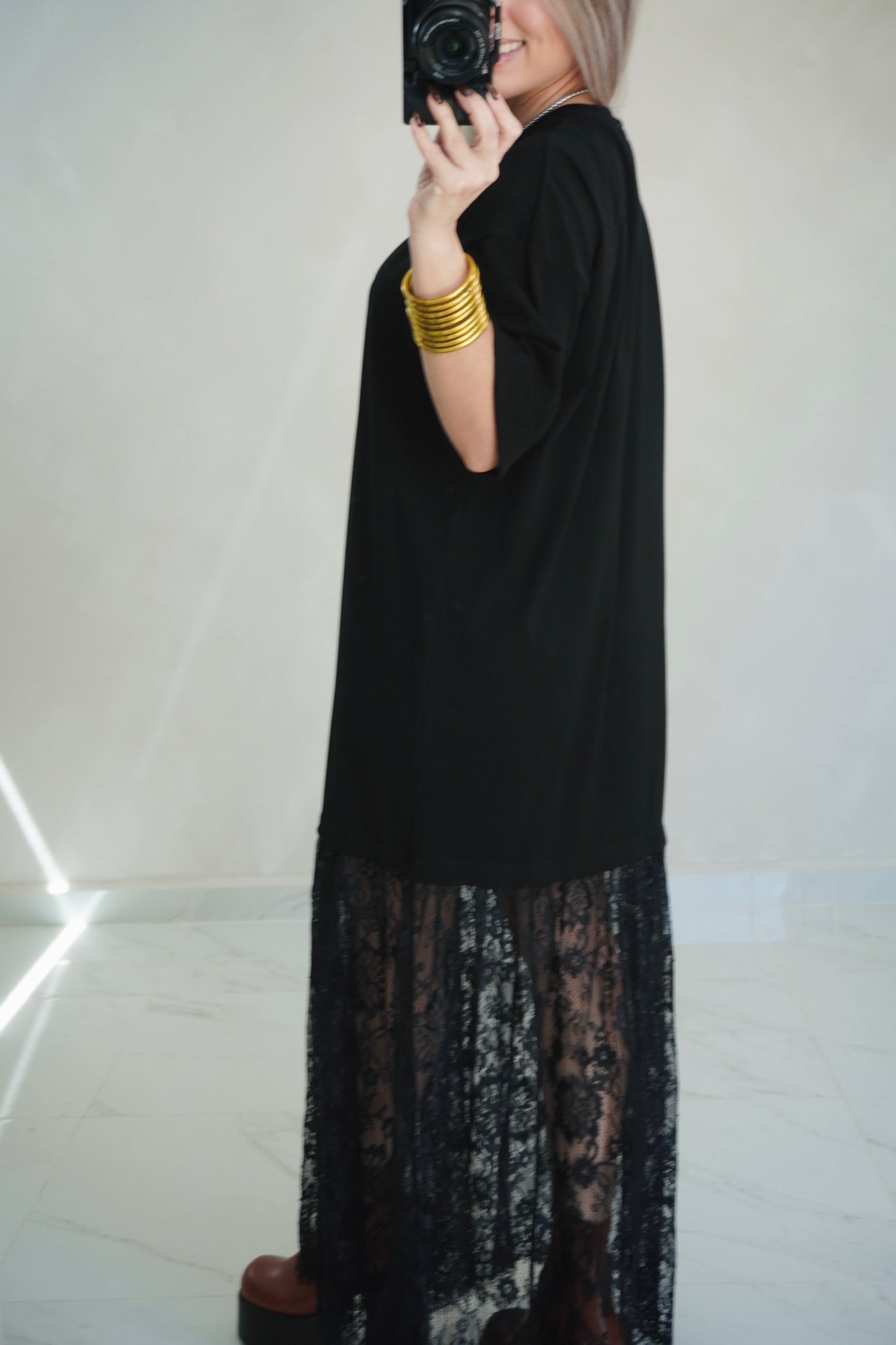 OVERSIZED SHIRT LACE DRESS