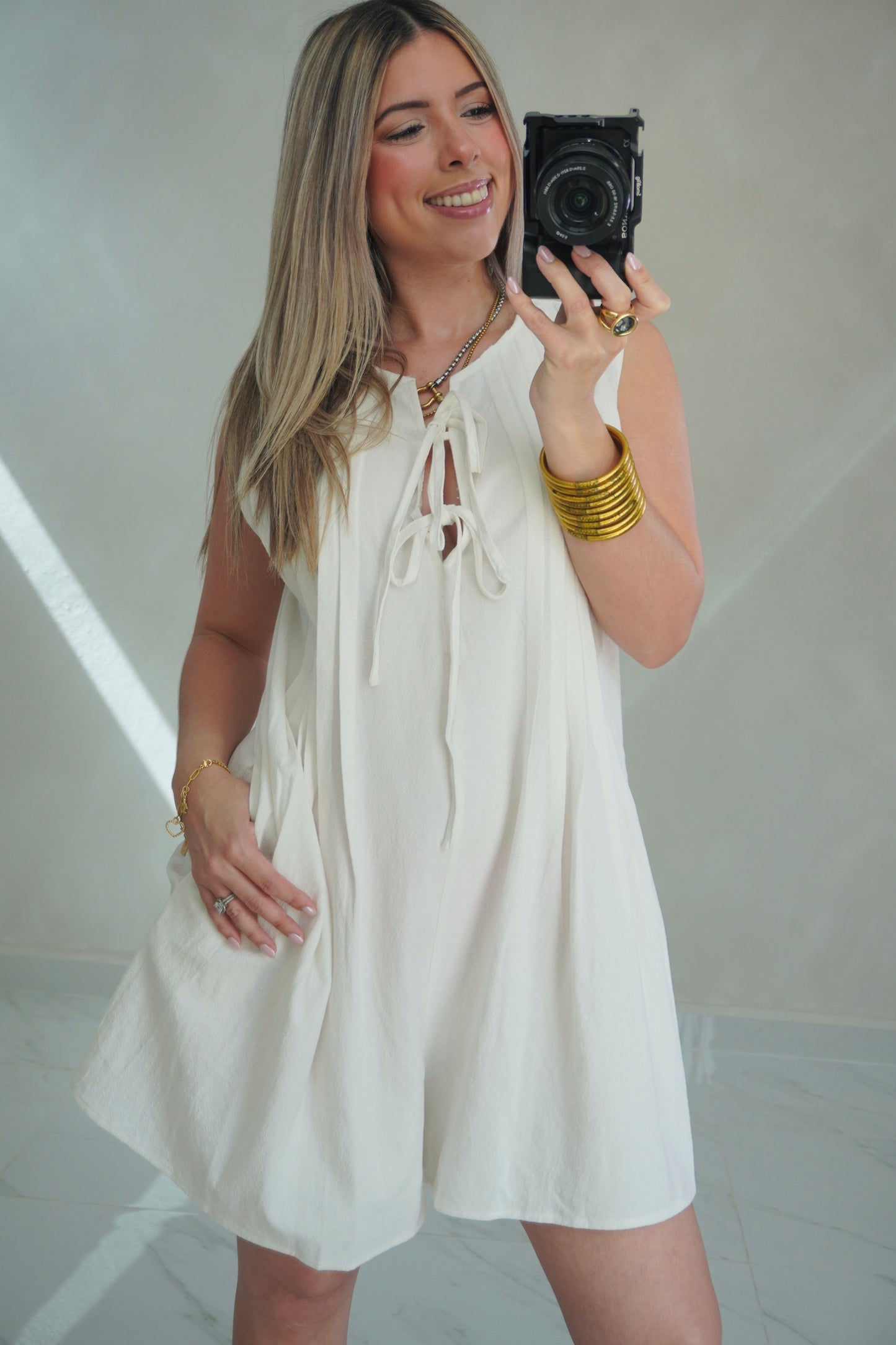 WHITE PLEATED ROMPER