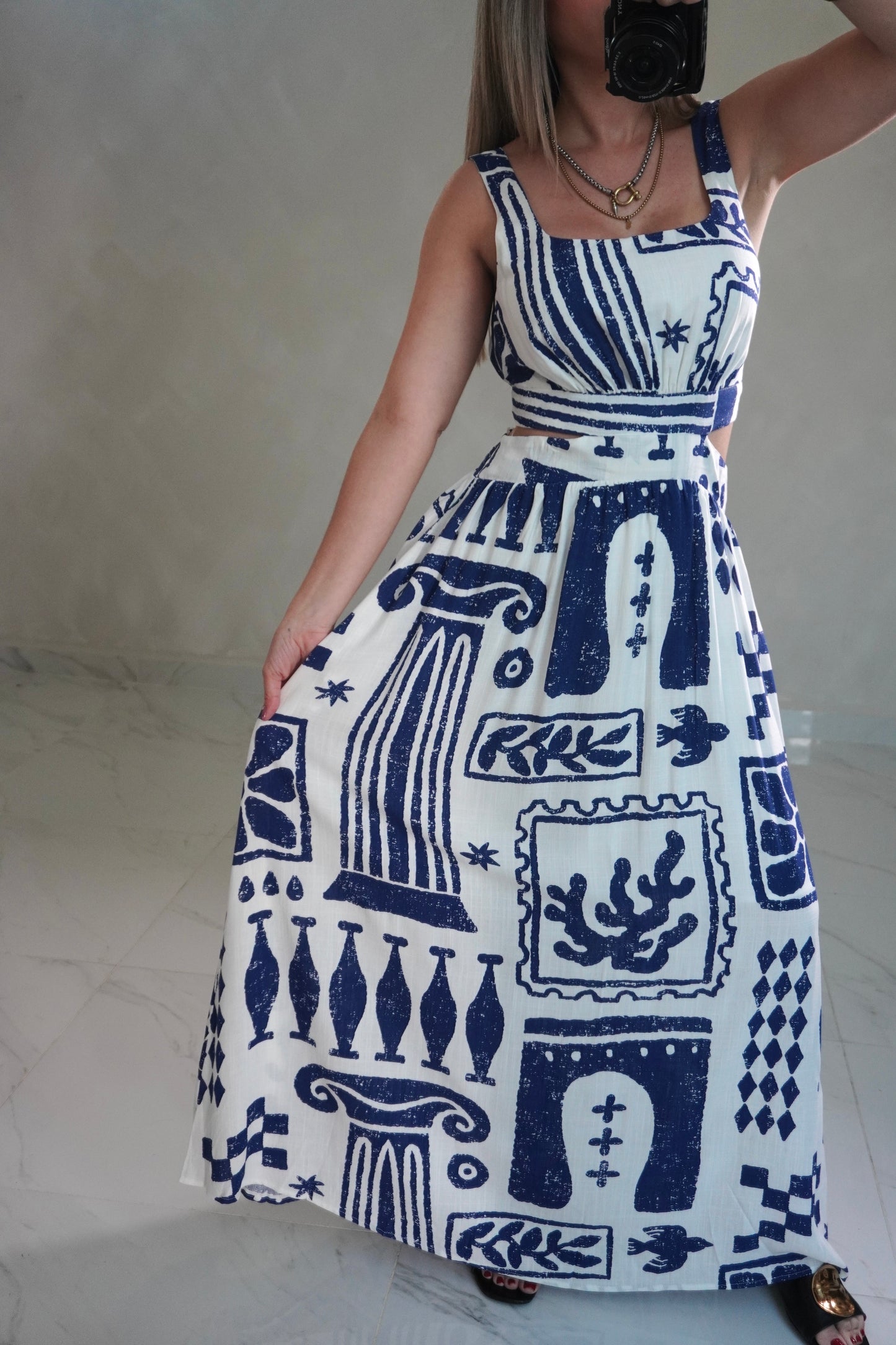 PRINTED CUT OUT MIDI DRESS