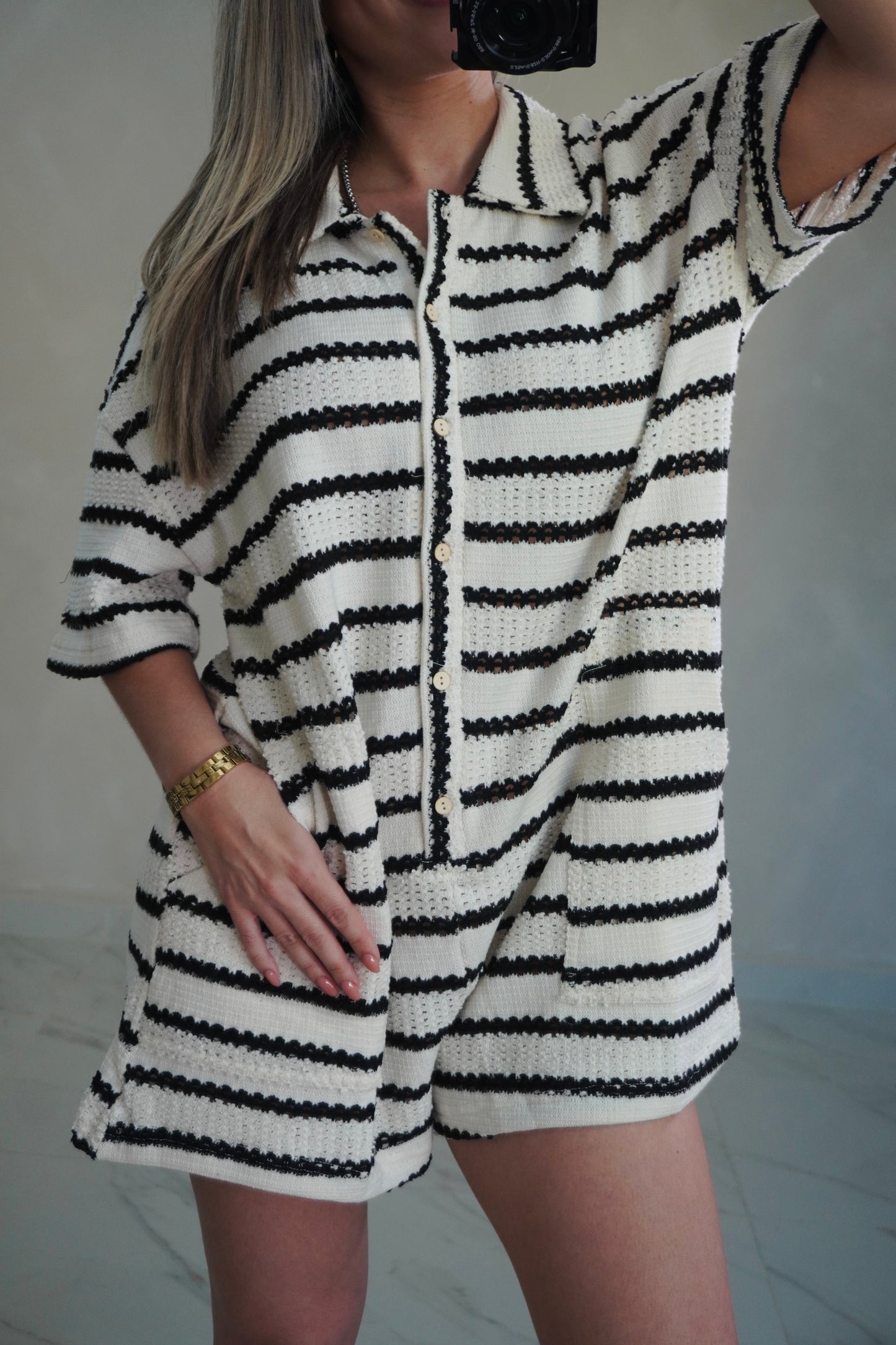 STRIPES ROMPER - BLACK