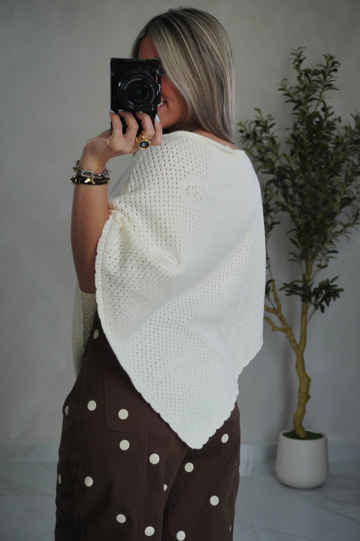 KNIT CROCHET PONCHO IVORY