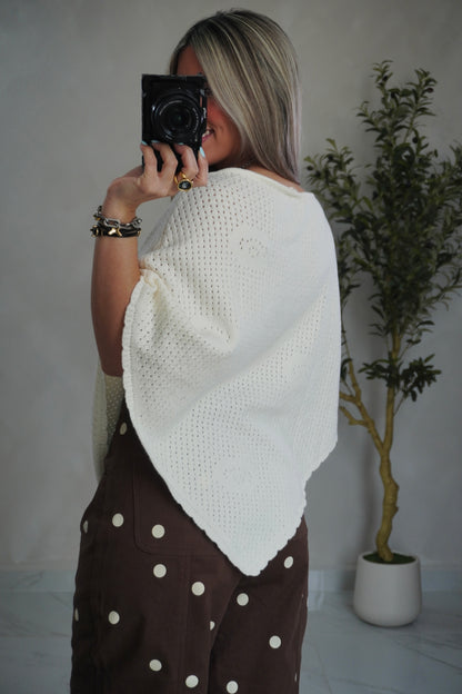KNIT CROCHET PONCHO IVORY