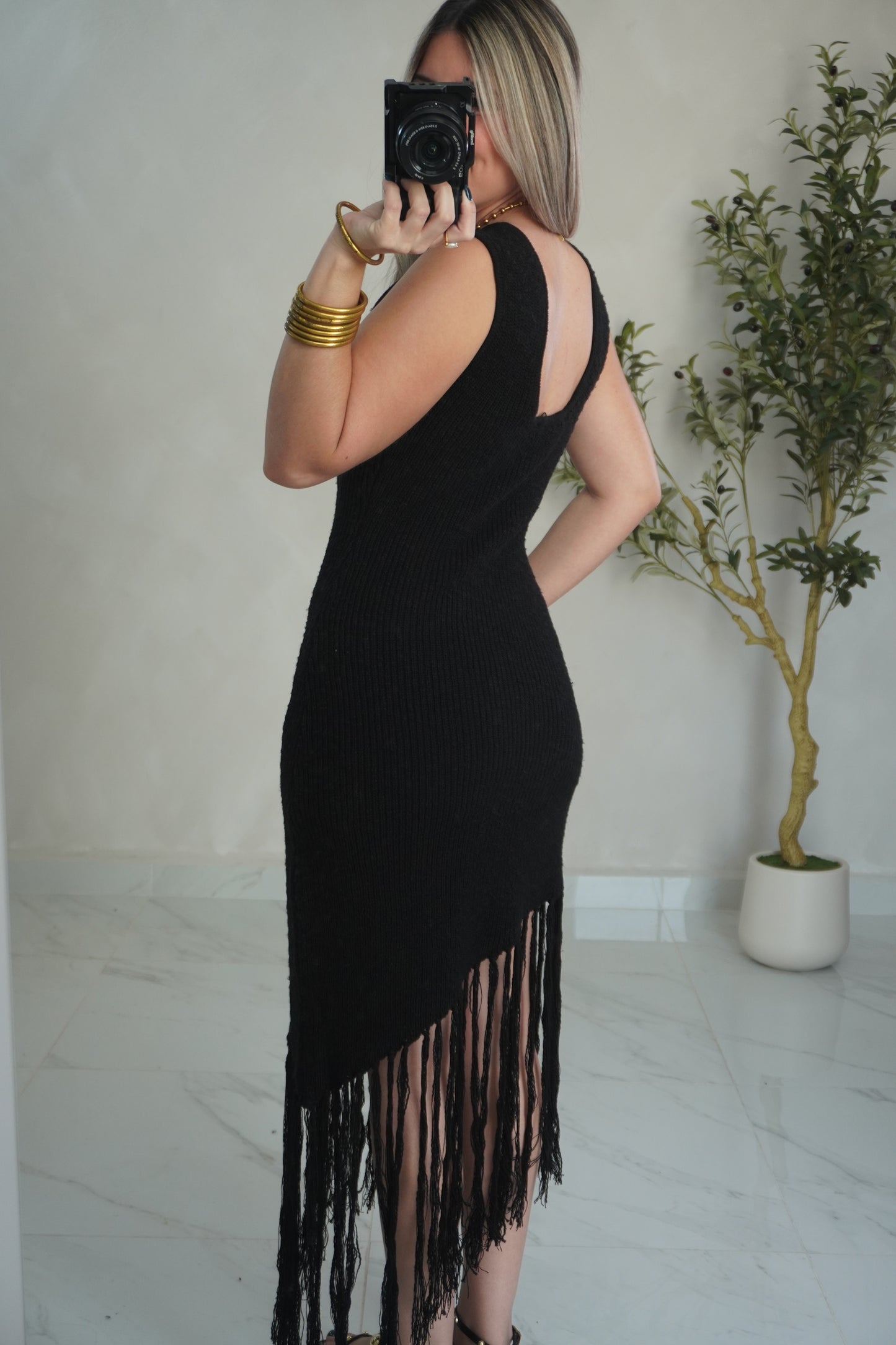 KNITTED ASYMMETRICAL DRESS BLACK