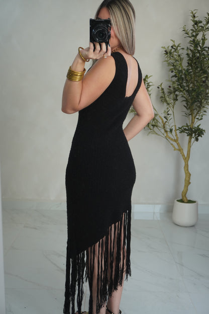 KNITTED ASYMMETRICAL DRESS BLACK