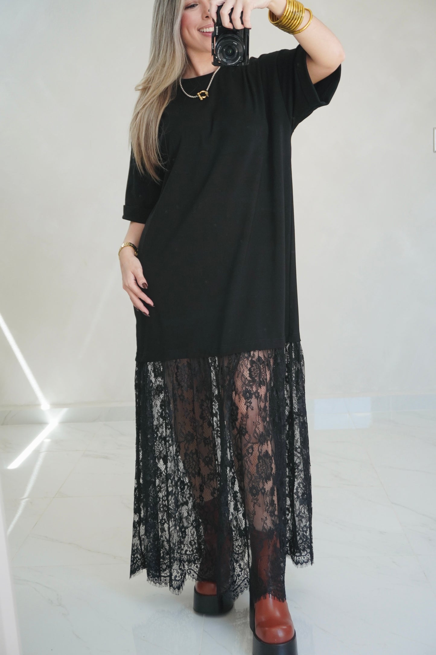 OVERSIZED SHIRT LACE DRESS