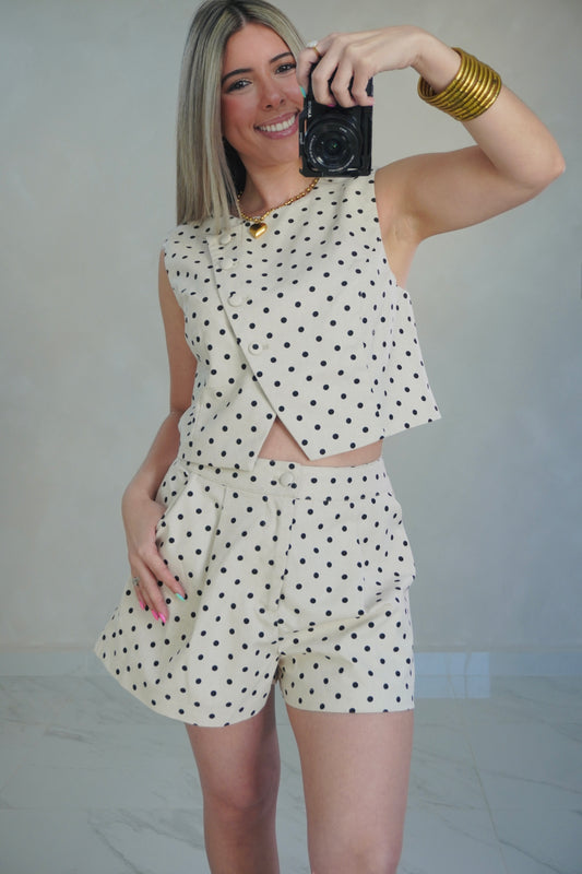 LINEN POLKA DOT SET