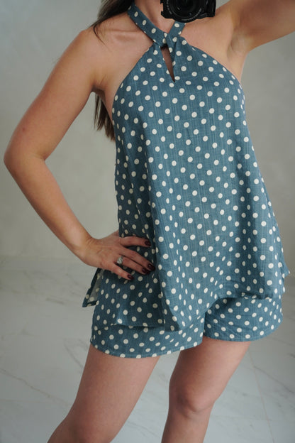 POLKA DOT HALTER TOP & SHORT SET