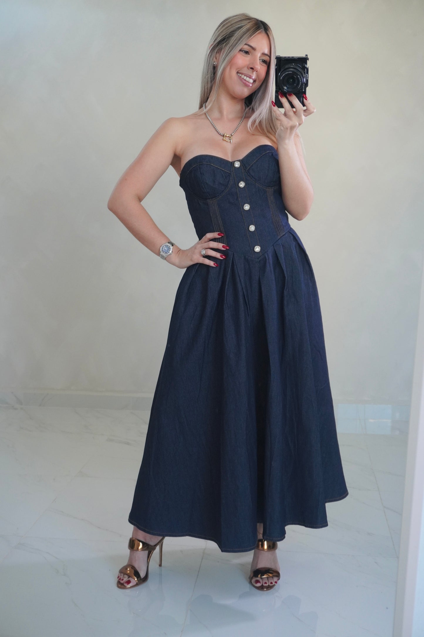 DARK DENIM MIDI DRESS