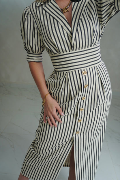 STRIPE SLEEVE MIDI DRESS