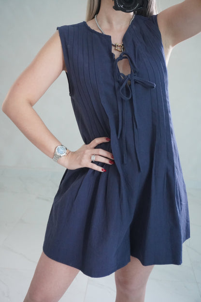 NAVY PLEATED ROMPER