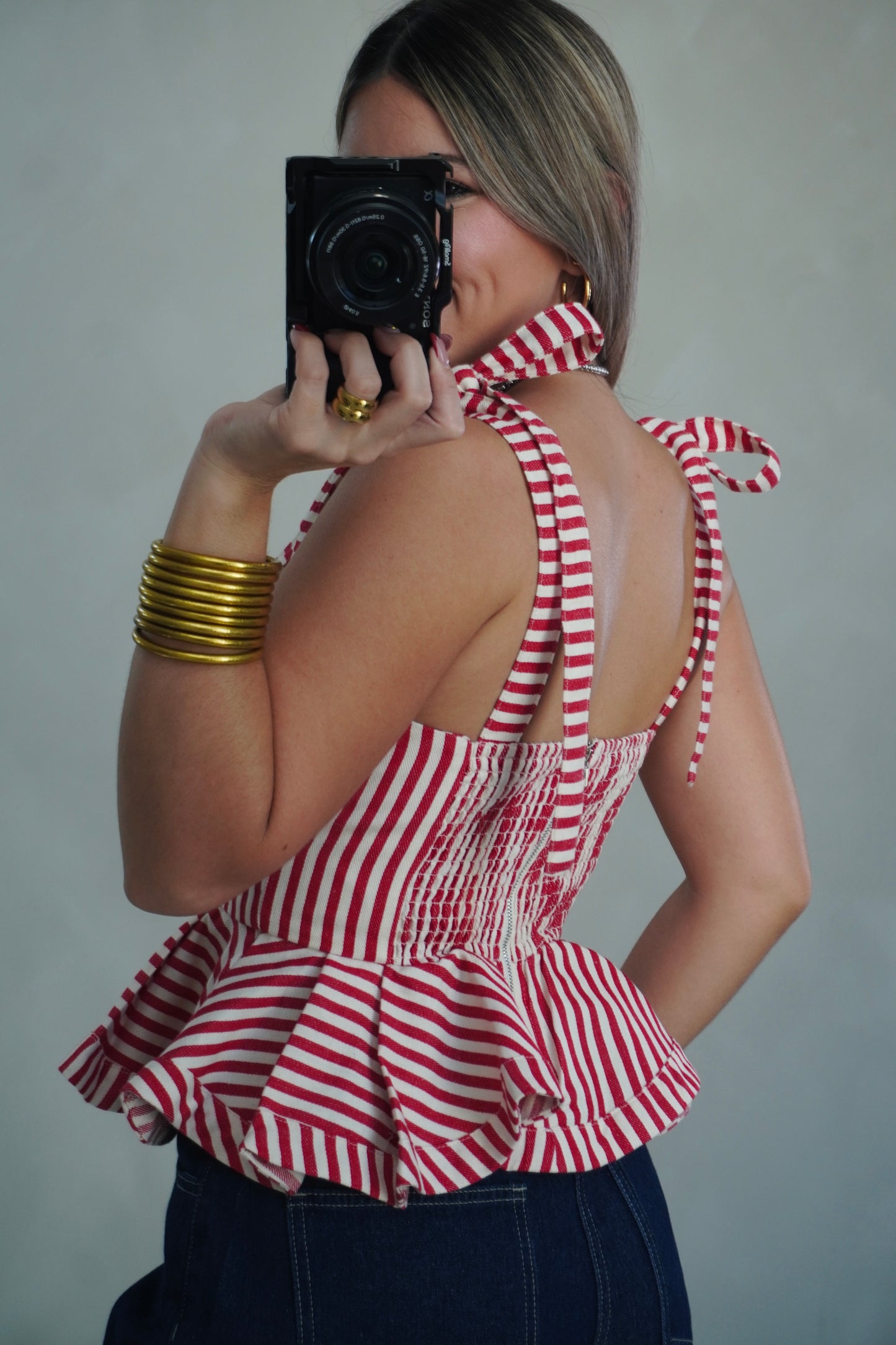 PEPLUM BOW TIE TOP - RED