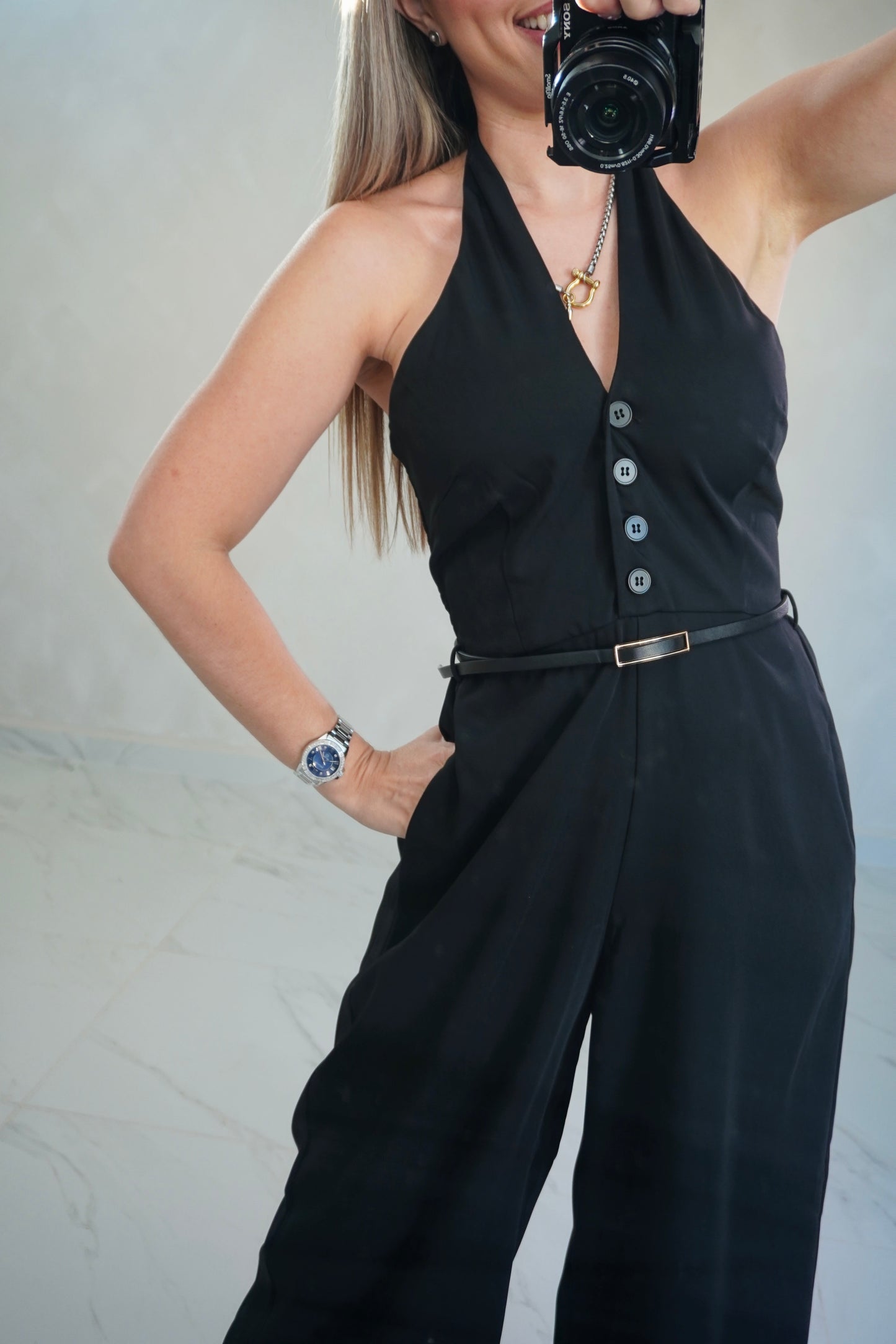 HALTER BELTED JUMPSUIT