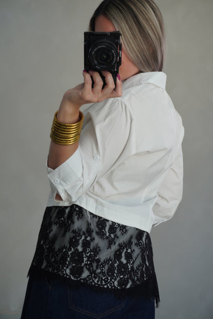 LACE BUTTON DOWN SHIRT