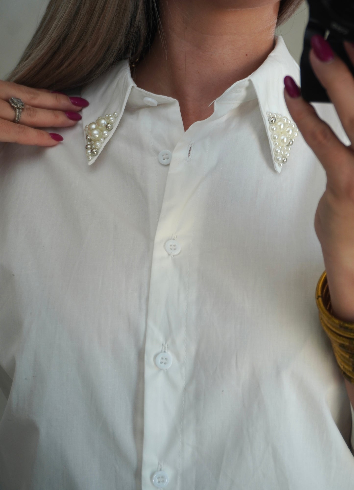 LACE BUTTON DOWN SHIRT