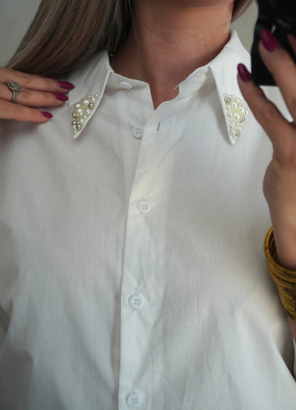 LACE BUTTON DOWN SHIRT