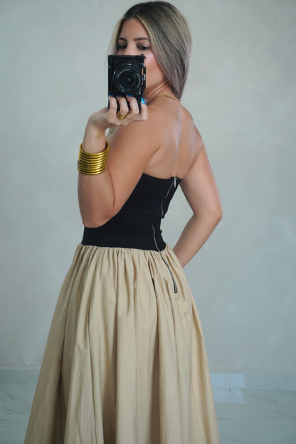 STRAPLESS KNIT MIDI DRESS