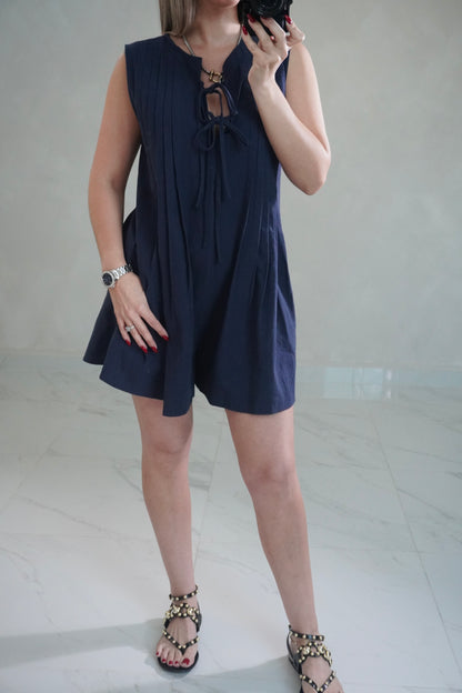 NAVY PLEATED ROMPER